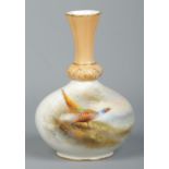 James Stinton for Royal Worcester, a porcelain vase with hand painted scene depicting pheasant in