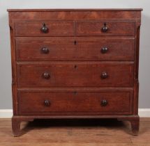 A large 19th century inlaid oak and walnut two over three chest of drawers. Height 118cm, Width