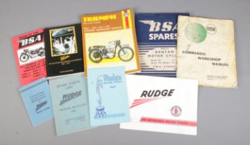 A collection of motorcycle guides, manuals and pamphlets. To include BSA, Triumph and Rudge.