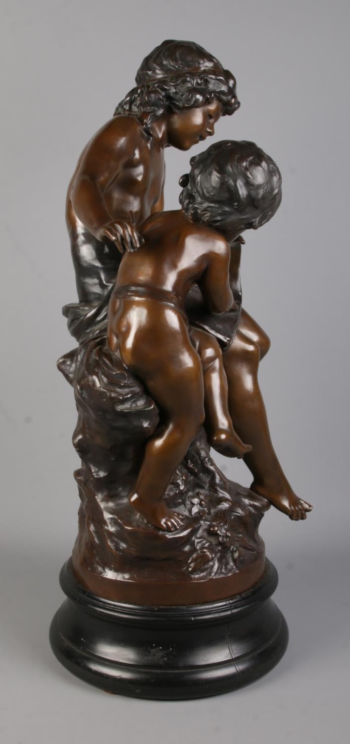 After Auguste Moreau, a large bronze sculpture, La Grande Soeur (The Big Sister), modelled as - Image 2 of 6