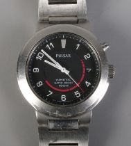 A men's Pulsar kinetic wristwatch with stainless steel strap.