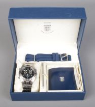 A boxed England branded Accurist Gents chronograph wristwatch, with additional strap, links and
