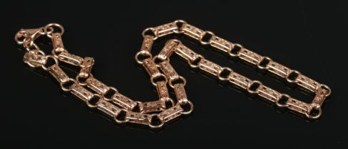 A 9ct rose gold fancy link necklace. Approximate length 45cm. 26.7g. Good condition.