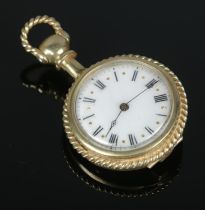 A yellow metal fob watch, with French movement and polished semi-precious and colourless stones