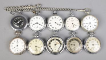 Ten assorted pocket watches, to include Smiths, Ingersoll and Sekonda 18 jewels examples.