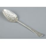 A George III silver berry spoon. Assay marks for London, possibly 1771. 57g.