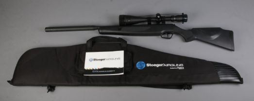 A Stoeger X20 .22cal break barrel air rifle, with upgraded Hawke 16x50 telescopic sight. Accompanied