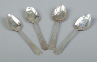 Four late 18th century silver teaspoons. Bearing makers mark JLG, possibly John Le Gallais,