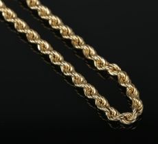 A 9ct gold rope twist necklace. Approx. length 52cm unclasped, 6.5g.