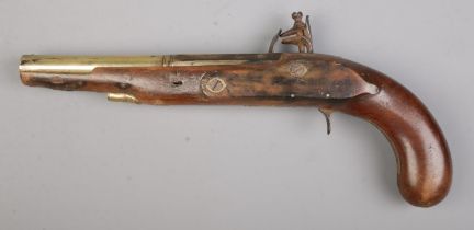 A 19th century flint lock pistol. The lock plate stamped for William Bond. Total length 33cm. CANNOT