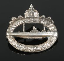 A World War One German Imperial U Boat badge. Stamped Walter Schot to reverse.