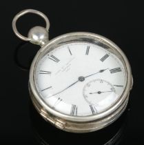 A white metal pocket watch by John McLennan, London. Having agate covered locket chamber to back