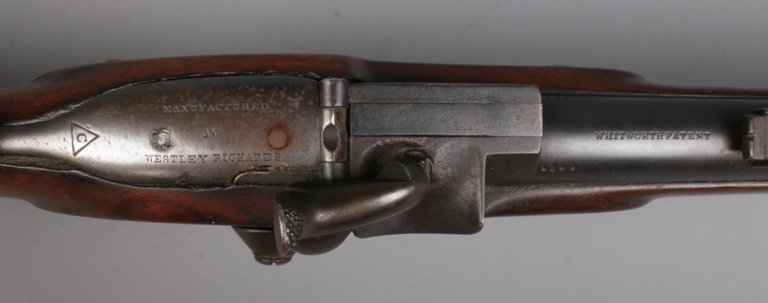 A Westley Richards & Co monkey tail carbine with walnut stock. Stamped Whitworth Patent. Barrel - Image 4 of 4