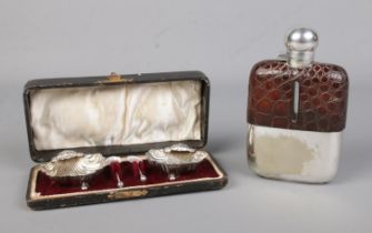 An Edwardian silver cruet set formed as shells, in fitted case, together with a G & J.W Hawksley