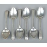 A set of six George III silver tea spoons. Assayed London 1802 by Peter, Ann & William Bateman. 58g.