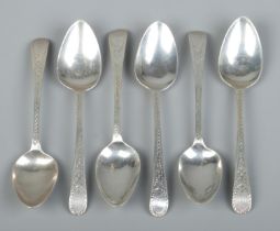 A set of six George III silver tea spoons. Assayed London 1802 by Peter, Ann & William Bateman. 58g.