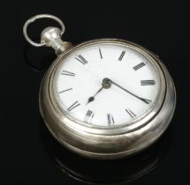 A Victorian silver pair cased fusee pocket watch. The outer case having assay marks for Birmingham