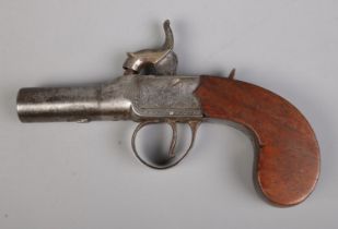 A 19th century J Bentley percussion cap pistol with cylindrical barrel. Length 15cm. CANNOT POST