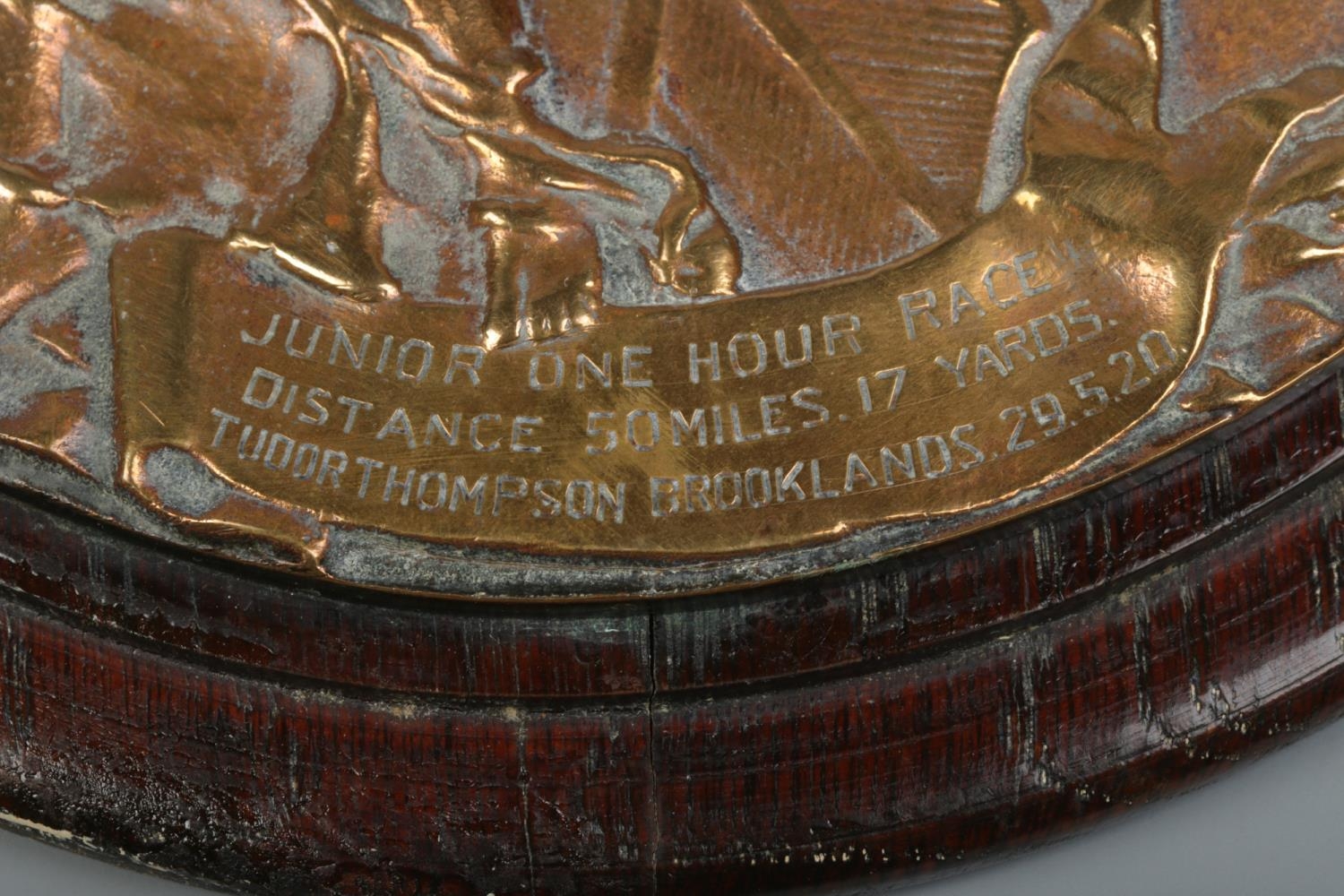 A 1920s British Motorcycle Racing Club bronze plaque presented for the Junior One Hour Race to Tudor - Image 4 of 4