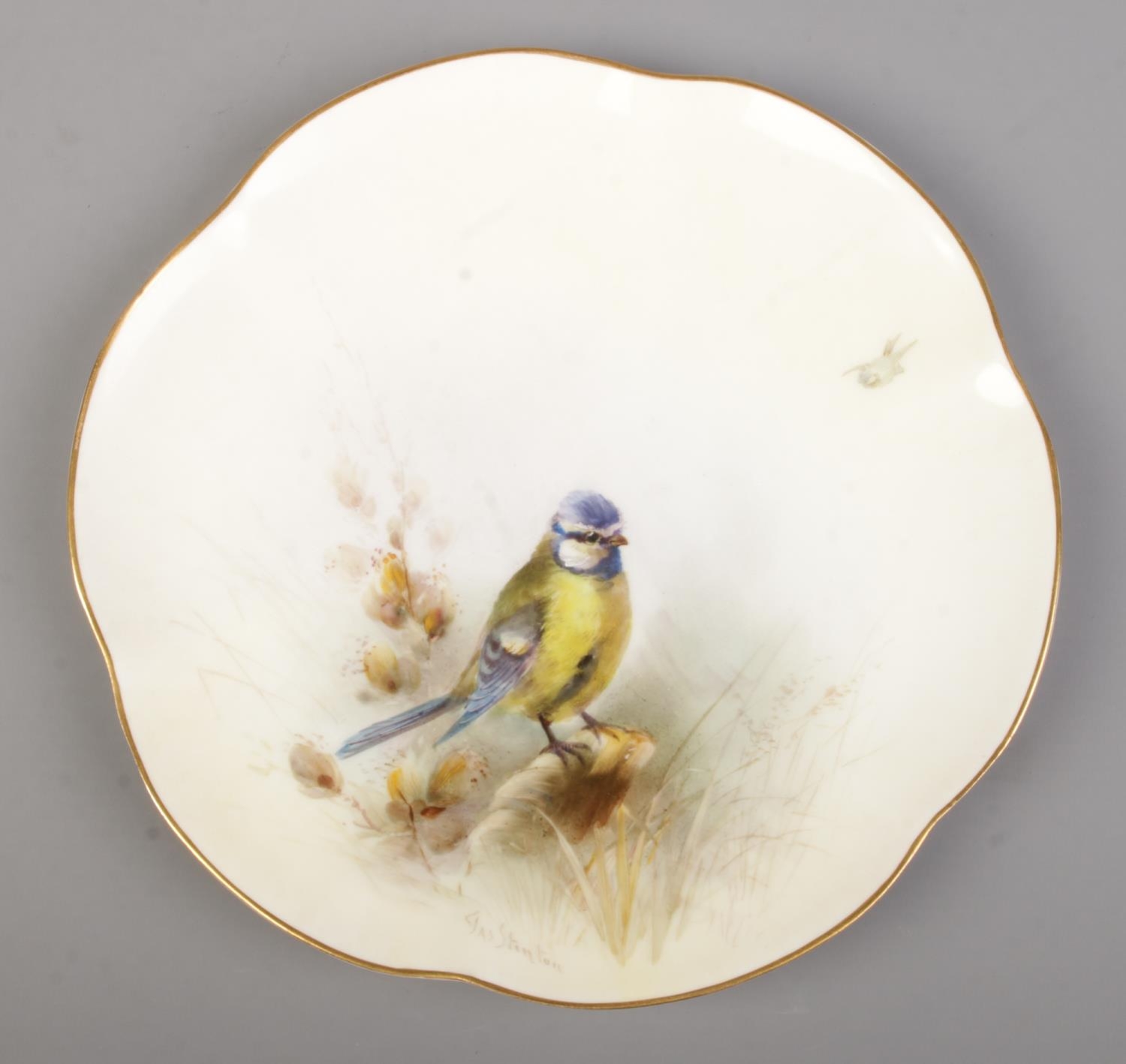 James Stinton for Royal Worcester, three porcelain plates with hand painted scenes depicting birds - Image 6 of 7