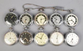 Ten assorted pocket watches, to include Ingersoll Triumph, Services Exel and Smiths Empire examples.