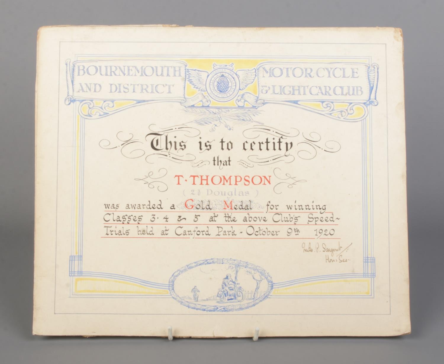A 1920s British Motorcycle Racing Club bronze plaque presented for the Junior One Hour Race to Tudor - Image 2 of 4