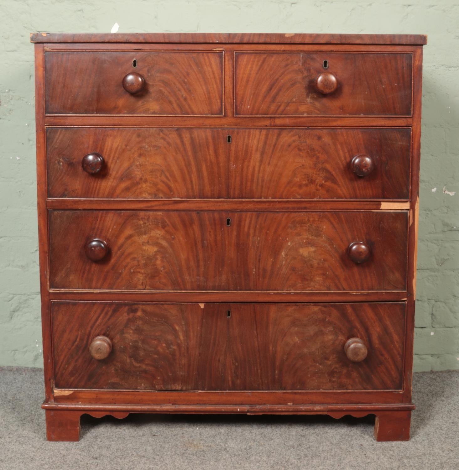 A Victorian mahogany and pine chest of two over three drawers.