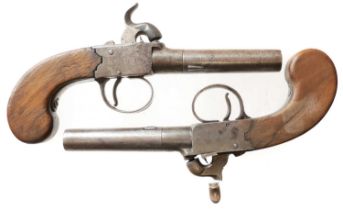 Pair of percussion pistols 56 bore 2.5inch barrels with false rifling, the boxlock actions converted