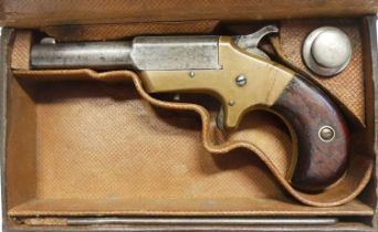 Cased J.M. Marlin 'OK' 30 calibre Derringer pistol, 3 inch swing barrel stamped J.M. Marlin New