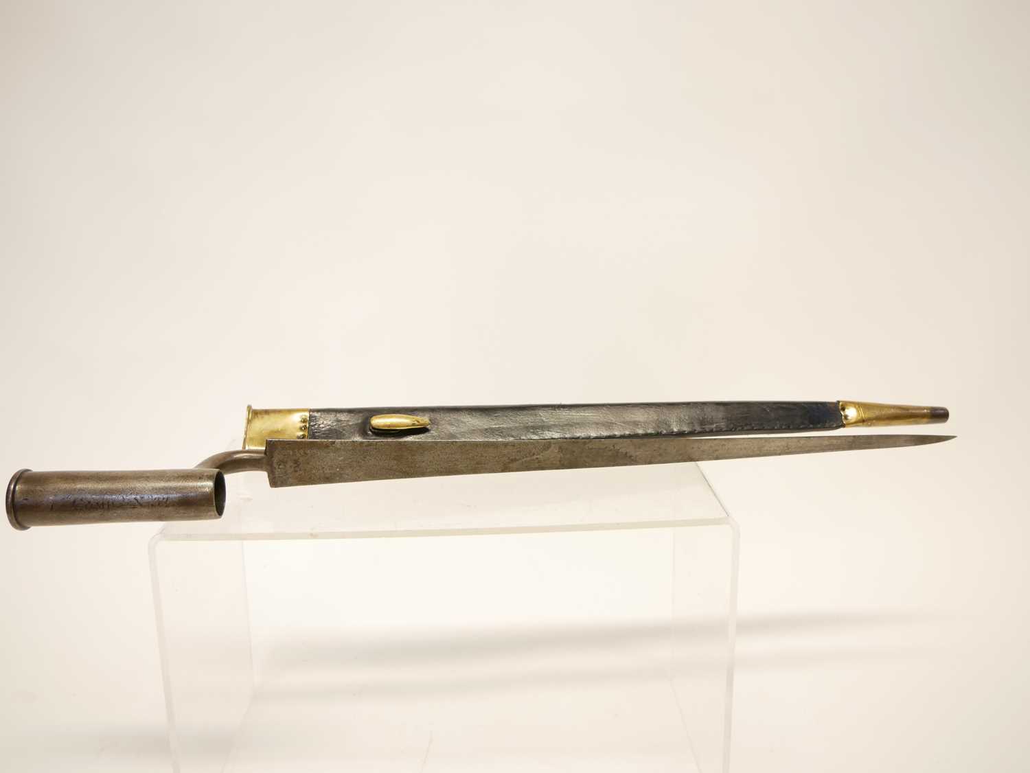 Brown Bess socket bayonet, the ricasso stamped W.G. with a star, the socket with faint engraving ' - Image 5 of 8