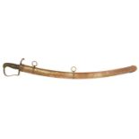 British 1796 pattern troopers sabre and scabbard, curved blade with single fuller, leather bound