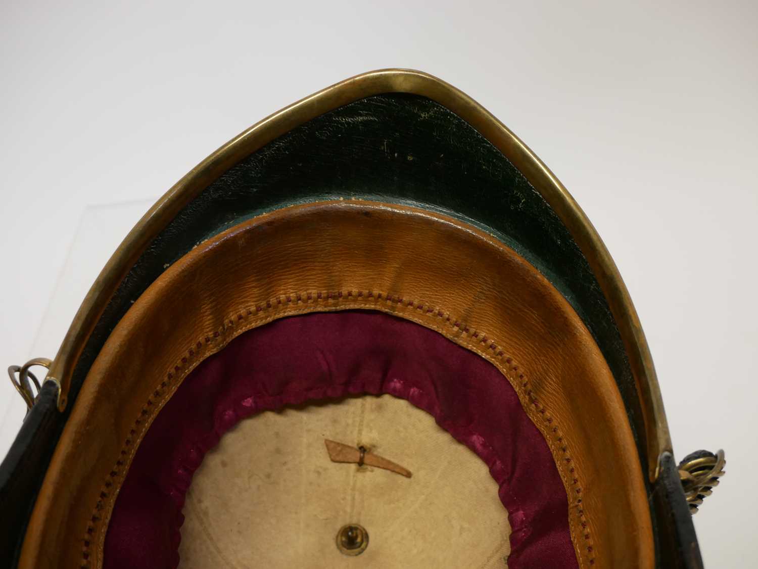 Victorian blue cloth helmet, with The Suffolk Regiment badge, retailed by Hawkes and Co. with ' - Image 15 of 17
