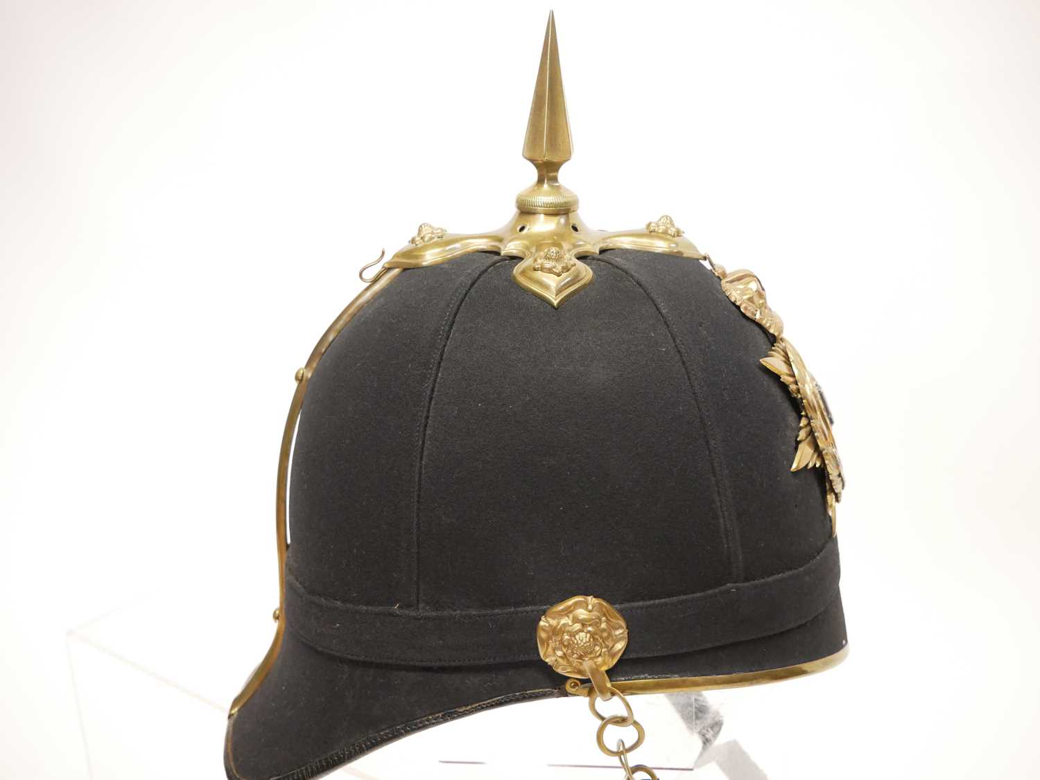 Victorian blue cloth helmet, with The Suffolk Regiment badge, retailed by Hawkes and Co. with ' - Image 11 of 17