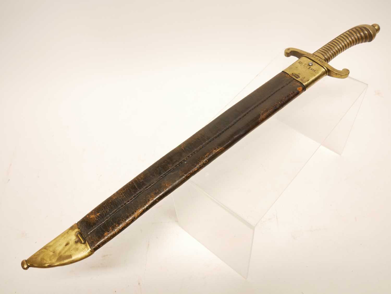 German pioneer M.1845 short sword and scabbard, the ricasso stamped with gothic JR and PDL maker - Image 12 of 12