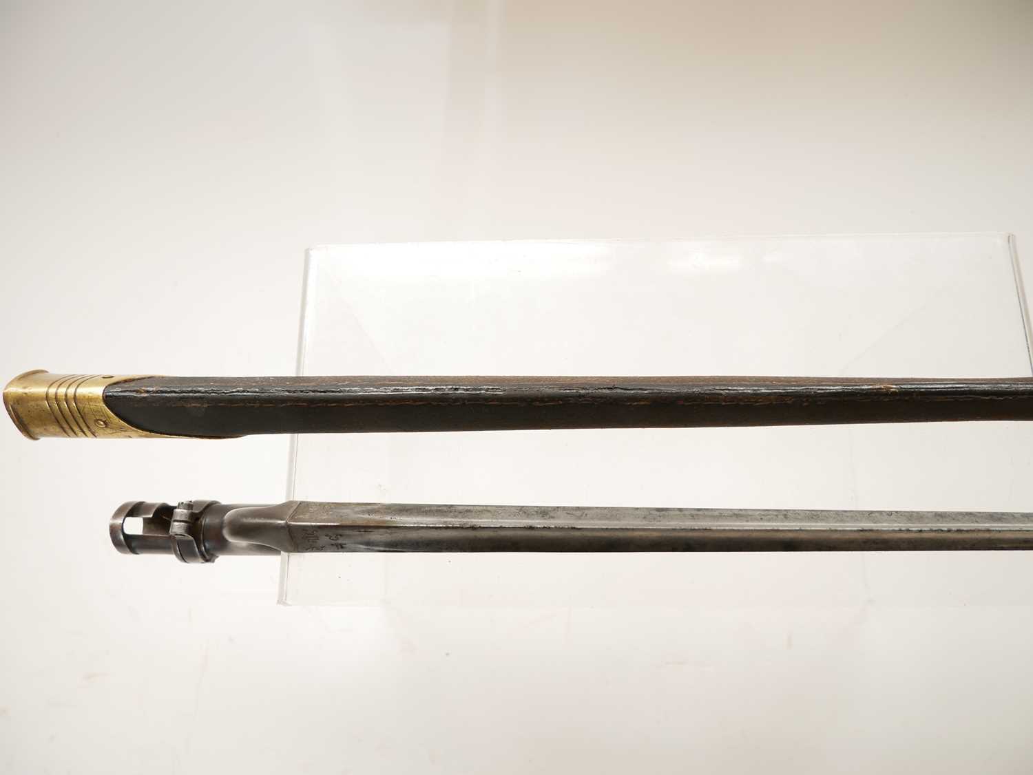 British Martini Henry Pattern 1876 socket bayonet and scabbard, with War Department stamps. Buyer - Image 8 of 8