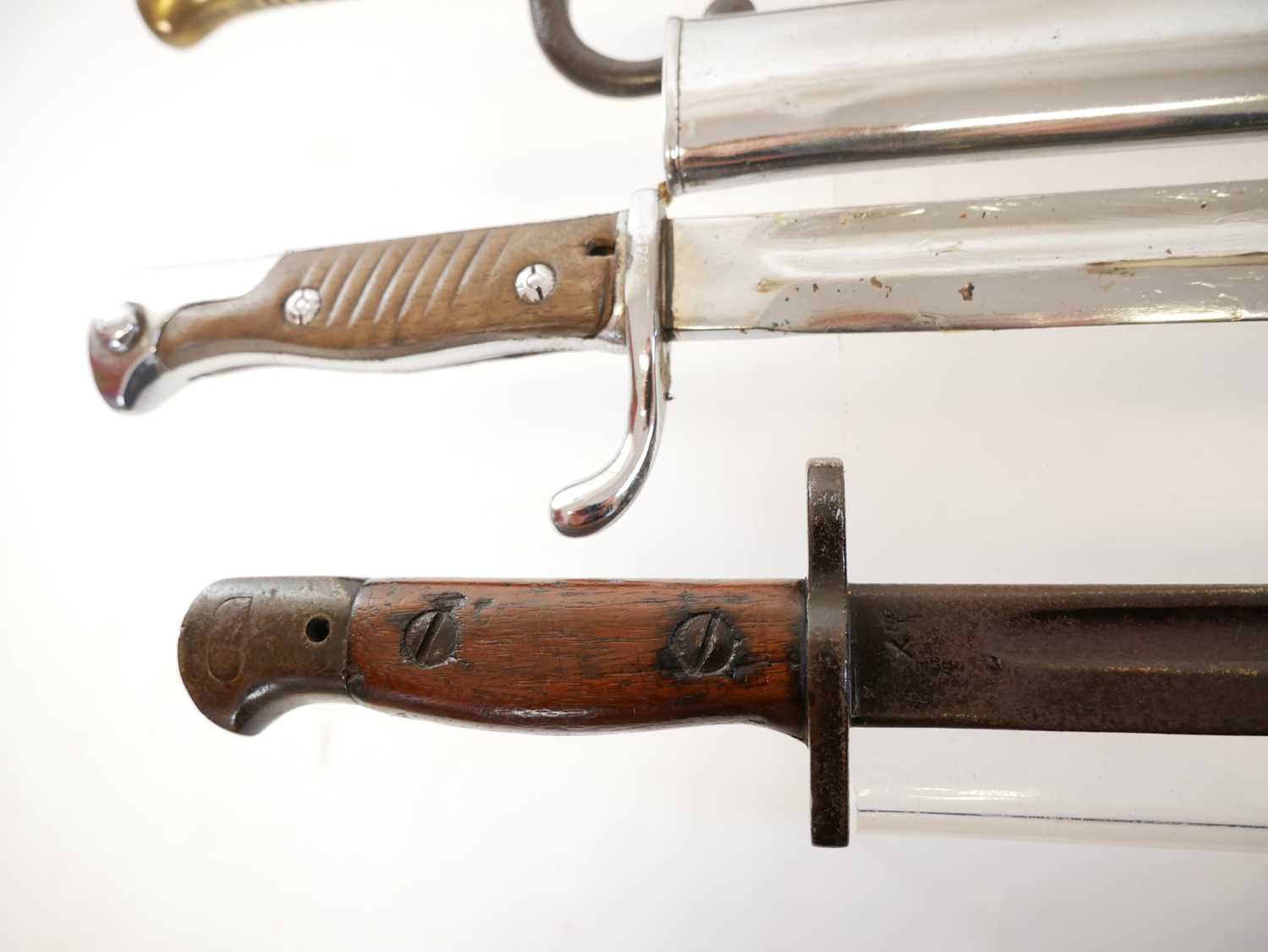 German Mauser S.98 / 05 Butcher Bayonet and scabbard, by Fichel & Sachs Schweinfurt, a Chassepot M. - Image 3 of 11