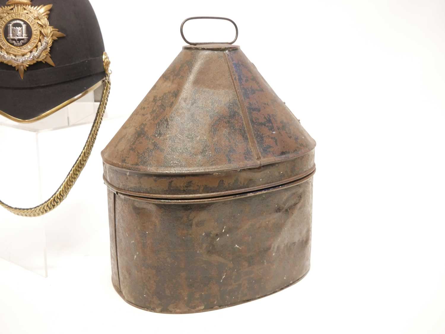 Victorian blue cloth helmet, with The Suffolk Regiment badge, retailed by Hawkes and Co. with ' - Image 5 of 17