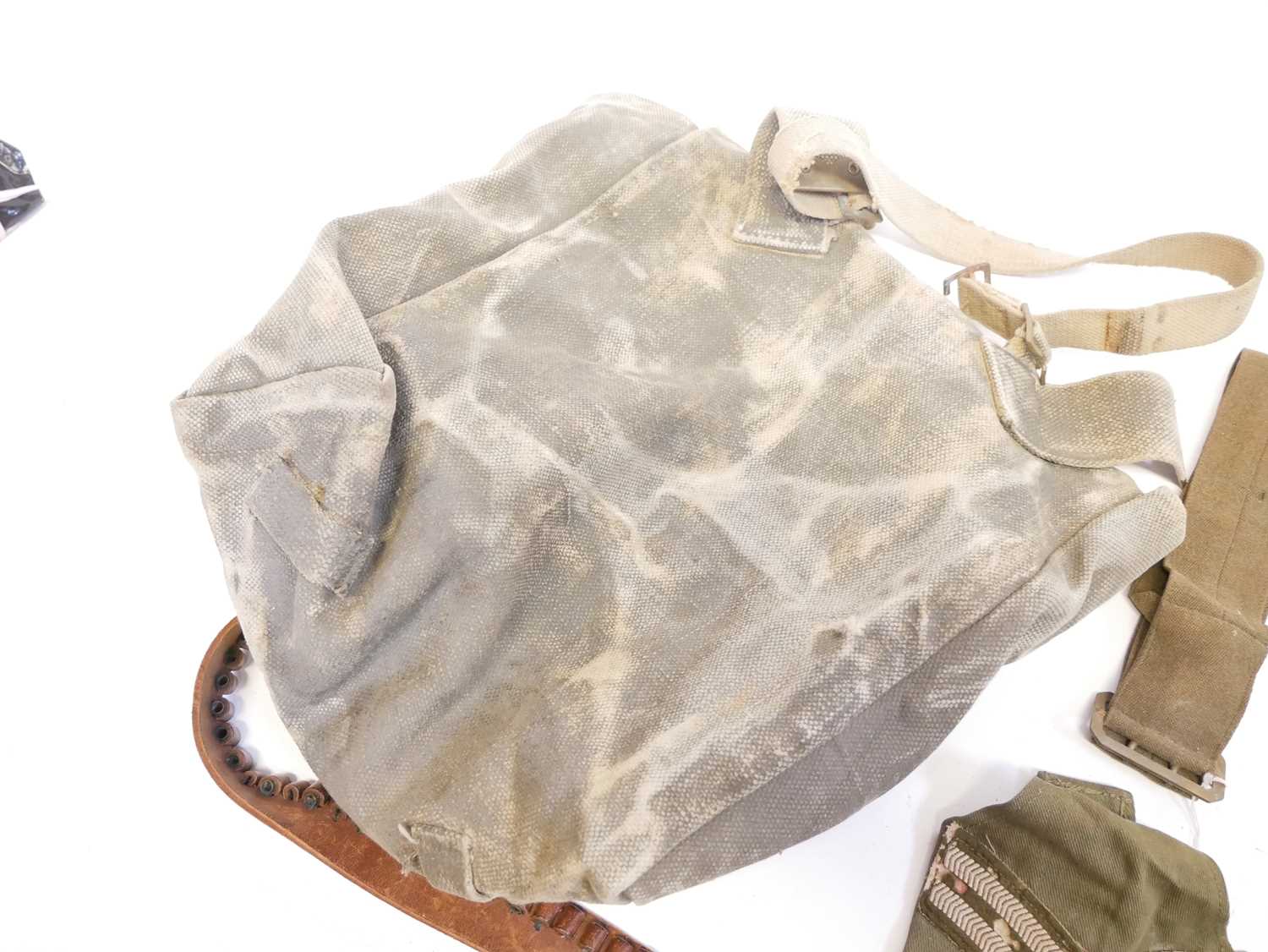 Collection of military items, including a kit rucksack, gun slip, leather and webbing belts, two - Image 8 of 9