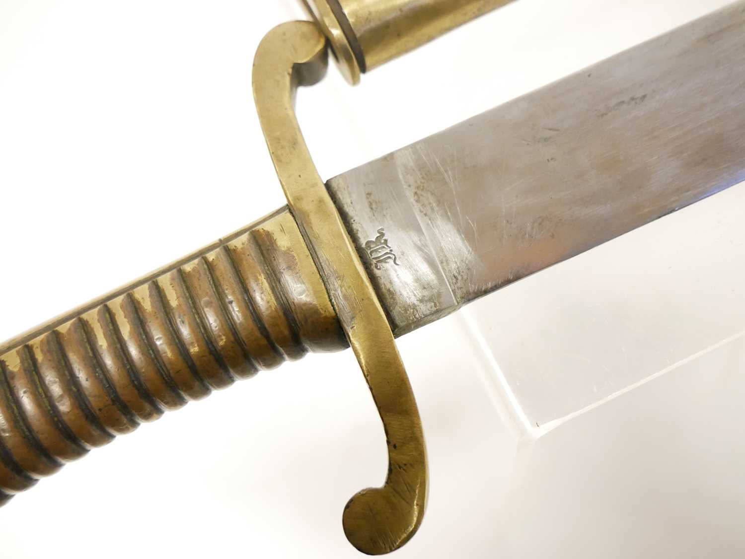 German pioneer M.1845 short sword and scabbard, the ricasso stamped with gothic JR and PDL maker - Image 4 of 12