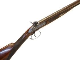James Burrow percussion 20 bore side by side shotgun, 28inch boldly patterned Damascus barrels