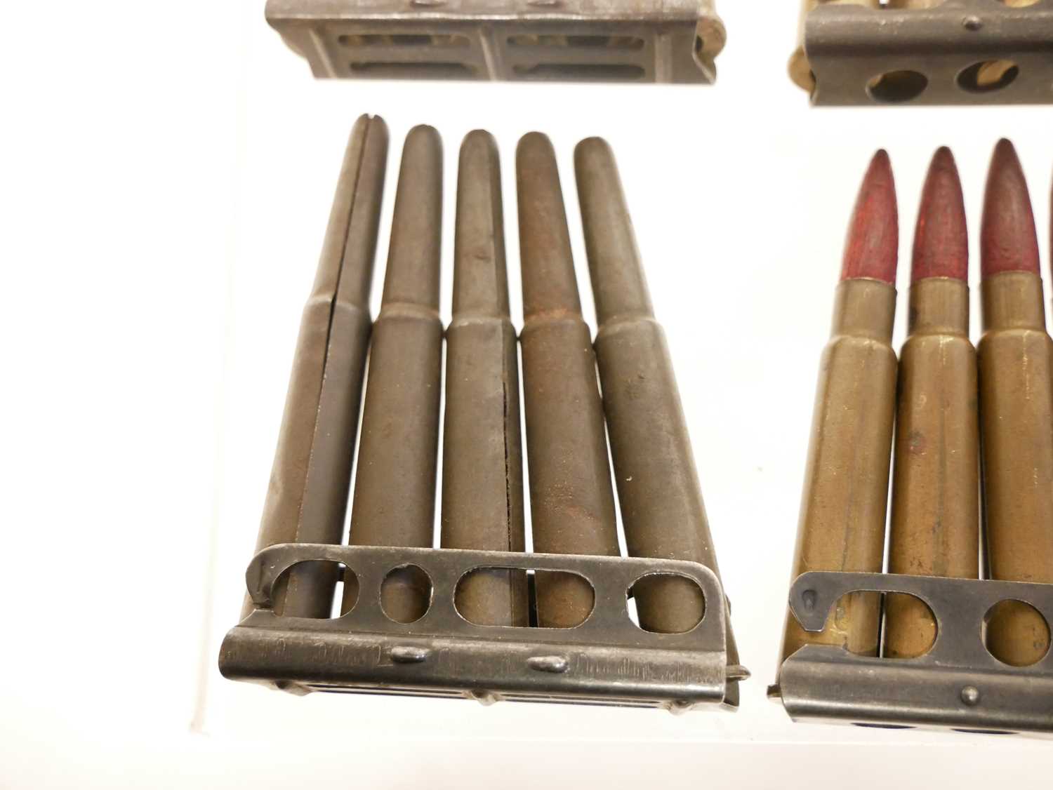 Five chargers of .303 drill rounds / dummy cartridges including rare T Bland tinplate examples. - Image 2 of 3