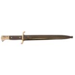 German fire department parade bayonet and scabbard, 9 3/4inch blade, the ricasso stamped Solingen.