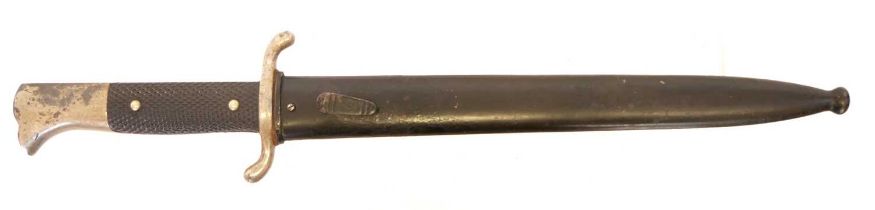 German fire department parade bayonet and scabbard, 9 3/4inch blade, the ricasso stamped Solingen.