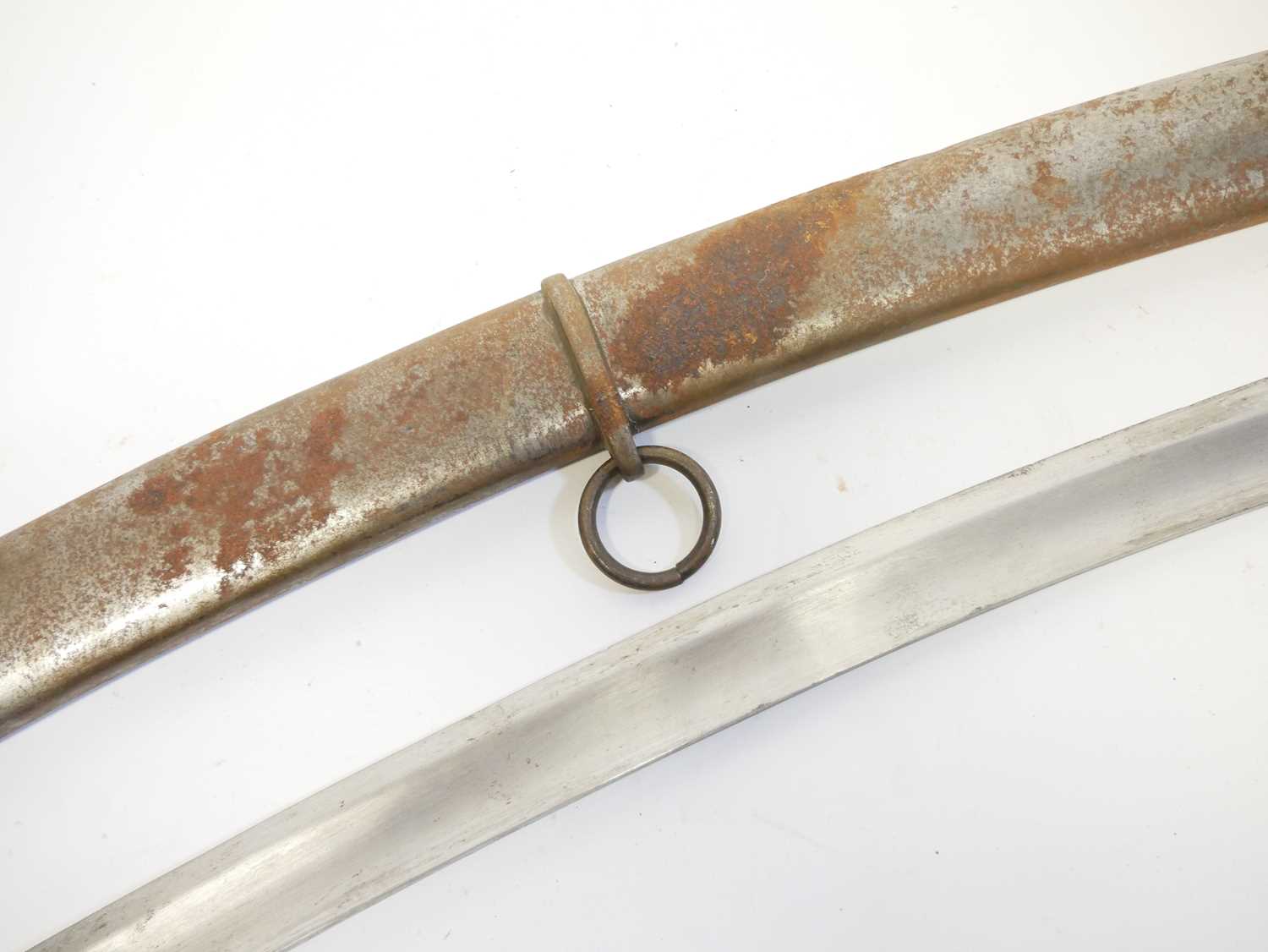 British 1796 pattern troopers sabre and scabbard, curved blade with single fuller, leather bound - Image 11 of 17
