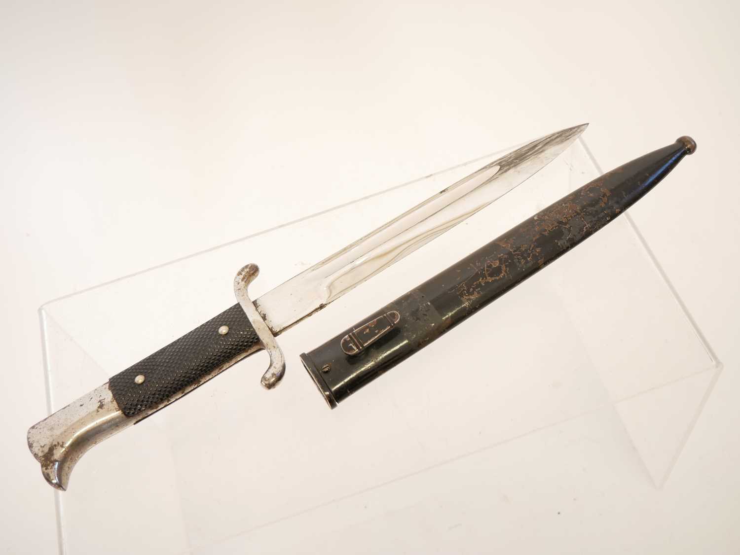 German fire department parade bayonet and scabbard, 7 3/4inch blade, the ricasso is unmarked. - Image 2 of 9