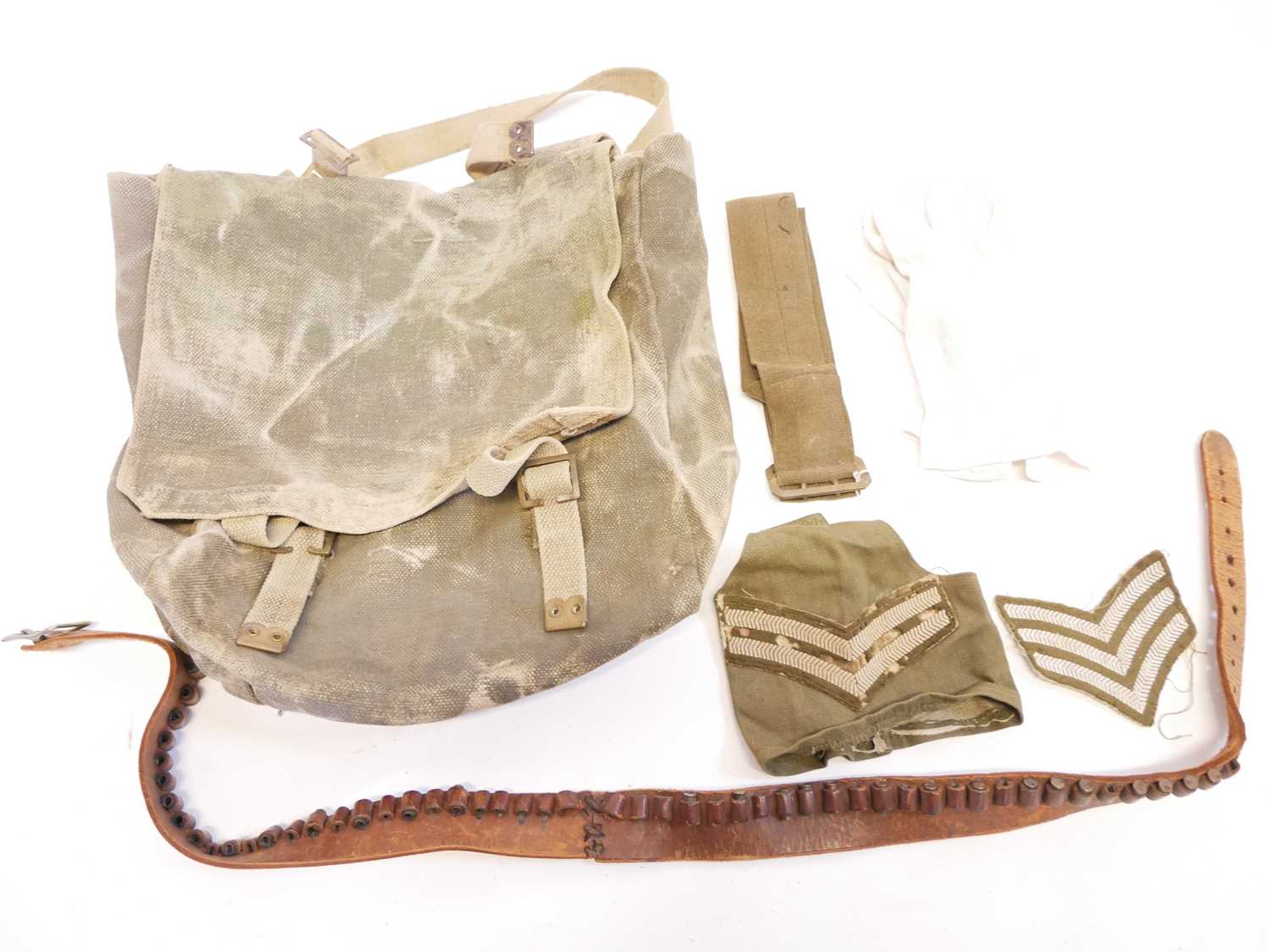 Collection of military items, including a kit rucksack, gun slip, leather and webbing belts, two - Image 7 of 9