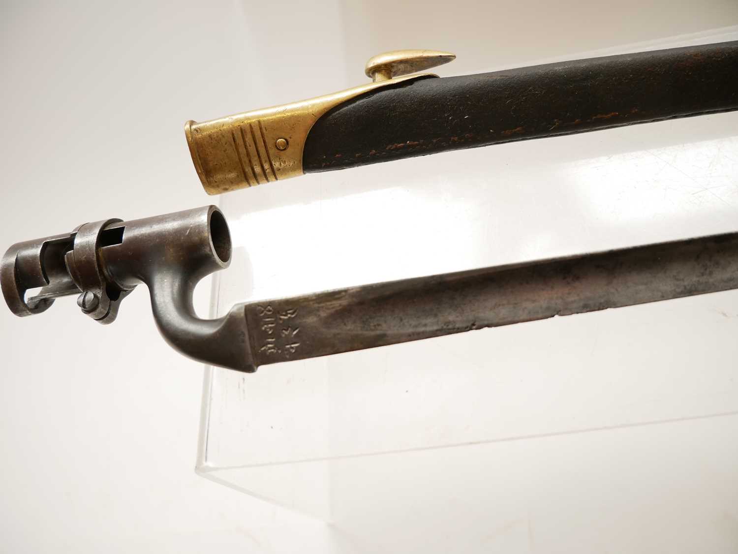 British Martini Henry Pattern 1876 socket bayonet and scabbard, with War Department stamps. Buyer - Image 3 of 8