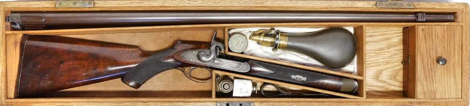 James McCririck percussion .451 target rifle, 35inch browned barrel with scroll engraved false