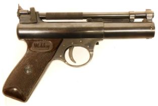 Webley Premier .22 air pistol, 7 inch barrel, cylinder number 378. No licence is required to buy