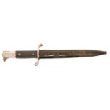 German fire department parade bayonet and scabbard, 7 3/4inch blade, the ricasso is unmarked.